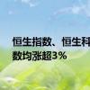 恒生指数、恒生科技指数均涨超3%