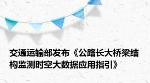 交通运输部发布《公路长大桥梁结构监测时空大数据应用指引》