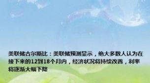 美联储古尔斯比：美联储预测显示，绝大多数人认为在接下来的12到18个月内，经济状况将持续改善，利率将逐渐大幅下降