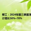 柳工：2024年前三季度净利润预计增长50%–70%