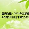 国网信通：2024年三季度净利润2.98亿元 同比下降12.95%