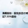 海看股份：股东拟合计减持不超过7.55%股份