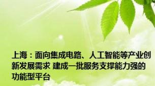 上海：面向集成电路、人工智能等产业创新发展需求 建成一批服务支撑能力强的功能型平台