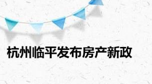 杭州临平发布房产新政