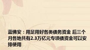 蓝佛安：用足用好各类债务资金 后三个月各地共有2.3万亿元专项债资金可以安排使用