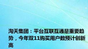 淘天集团：平台互联互通是重要趋势，今年双11购买用户数预计创新高