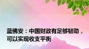 蓝佛安：中国财政有足够韧劲，可以实现收支平衡