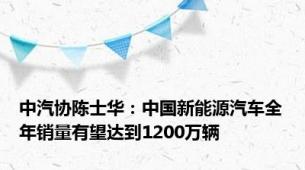 中汽协陈士华：中国新能源汽车全年销量有望达到1200万辆