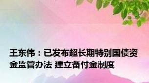 王东伟：已发布超长期特别国债资金监管办法 建立备付金制度