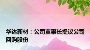 华达新材：公司董事长提议公司回购股份