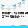 招商港口：9月集装箱量1,632.8万TEU 同比增长4.5%