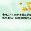 粤电力A：2024年前三季度发电量939.39亿千瓦时 同比增长2.72%