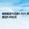 春秋航空今日跌5.91% 四机构净卖出9.49亿元