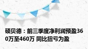 硕贝德：前三季度净利润预盈360万至460万 同比扭亏为盈