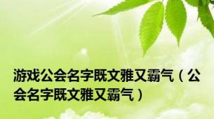 游戏公会名字既文雅又霸气（公会名字既文雅又霸气）